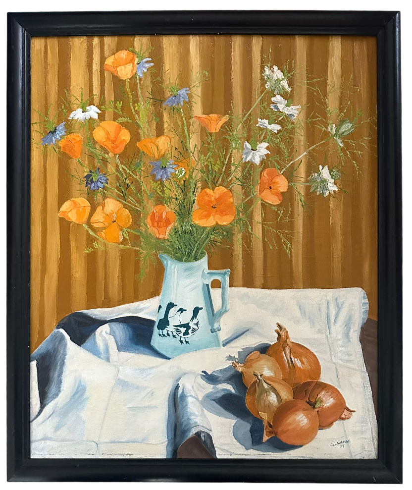 Nature morte aux fleurs et oignons