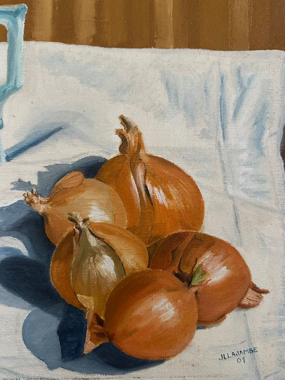 Nature morte aux fleurs et oignons