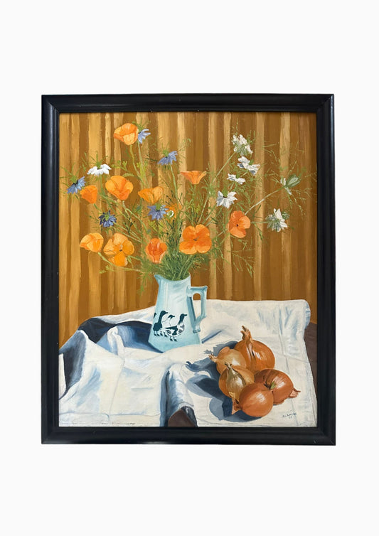 Nature morte aux fleurs et oignons